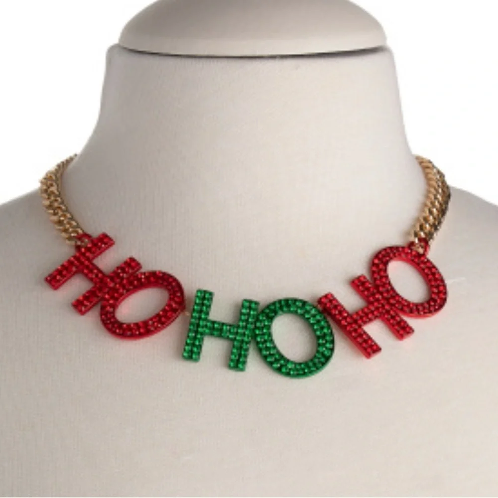 Betsey Johnson Christmas  Necklace with Red and Green HOHO Letters